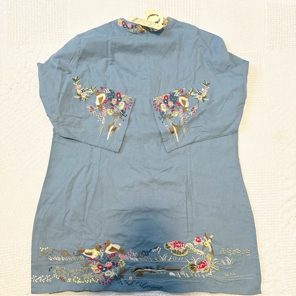Embroidered tee shirt floral bird style dress - Picture 4 of 5